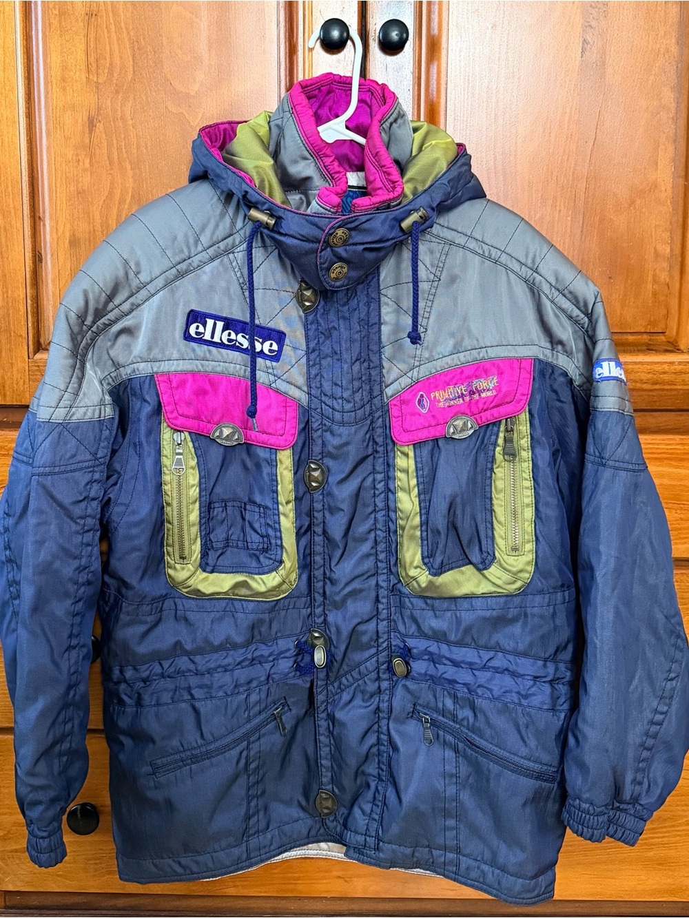 Vintage Ellesse x Goldwin Navy, Gray, Pink & Olive Colorblock Ski Jacket